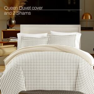 Stylish Cream and Gray Plaid Duvet Cover Set